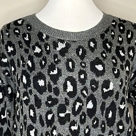 Lucky Brand Ladies Slouchy Crewneck Sweater Spotted Animal Cheetah Leopard Print - Picture 2 of 8